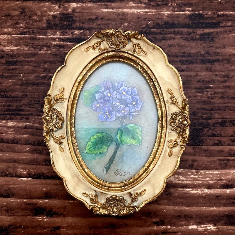 紫陽花-紫色　　　/花　繡球花　繪畫　仿古風格　古董　室内装饰 - 海報/掛畫/掛布 - 紙 藍色