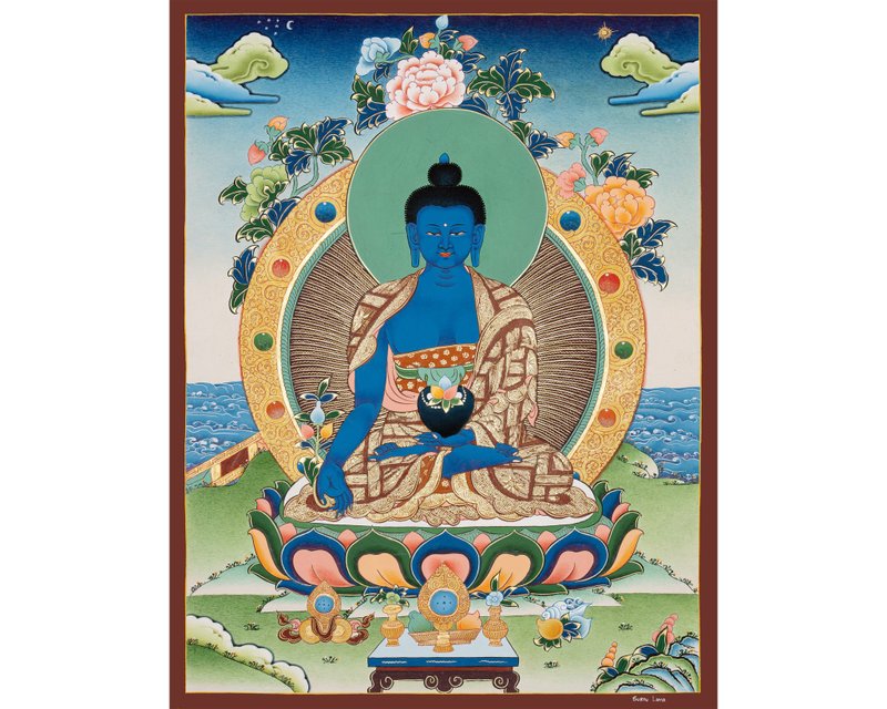 古董醫藥師佛唐卡  古代療法 - 壁貼/牆壁裝飾 - 其他材質 多色
