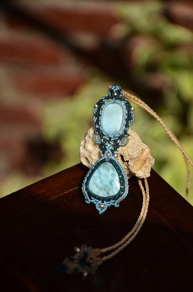 織途海纹石/拉利瑪編織項鍊 - 項鍊 - 寶石 藍色