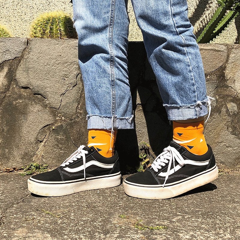 七巧板/橘黃色(M)-設計短筒襪 - 襪子 - 棉．麻 橘色