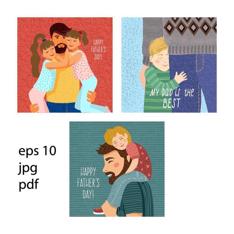 Cute vector illustrations with father and children - 電子喜帖/賀卡/邀請函 - 其他材質 
