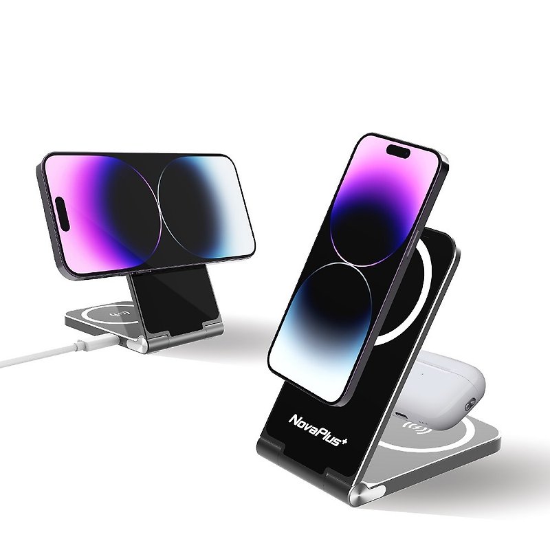 2-in-1 Dual 15W Ultra-thin Magnetic Fast Charging Stand - Phone Charger Accessories - Aluminum Alloy Black