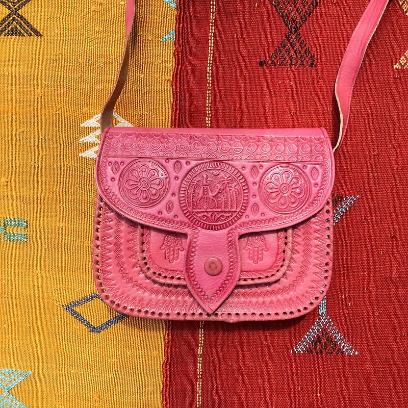 Afghan Moroccan Atlas Sakura Pink Camel Bag - กระเป๋าแมสเซนเจอร์ - หนังแท้ สึชมพู