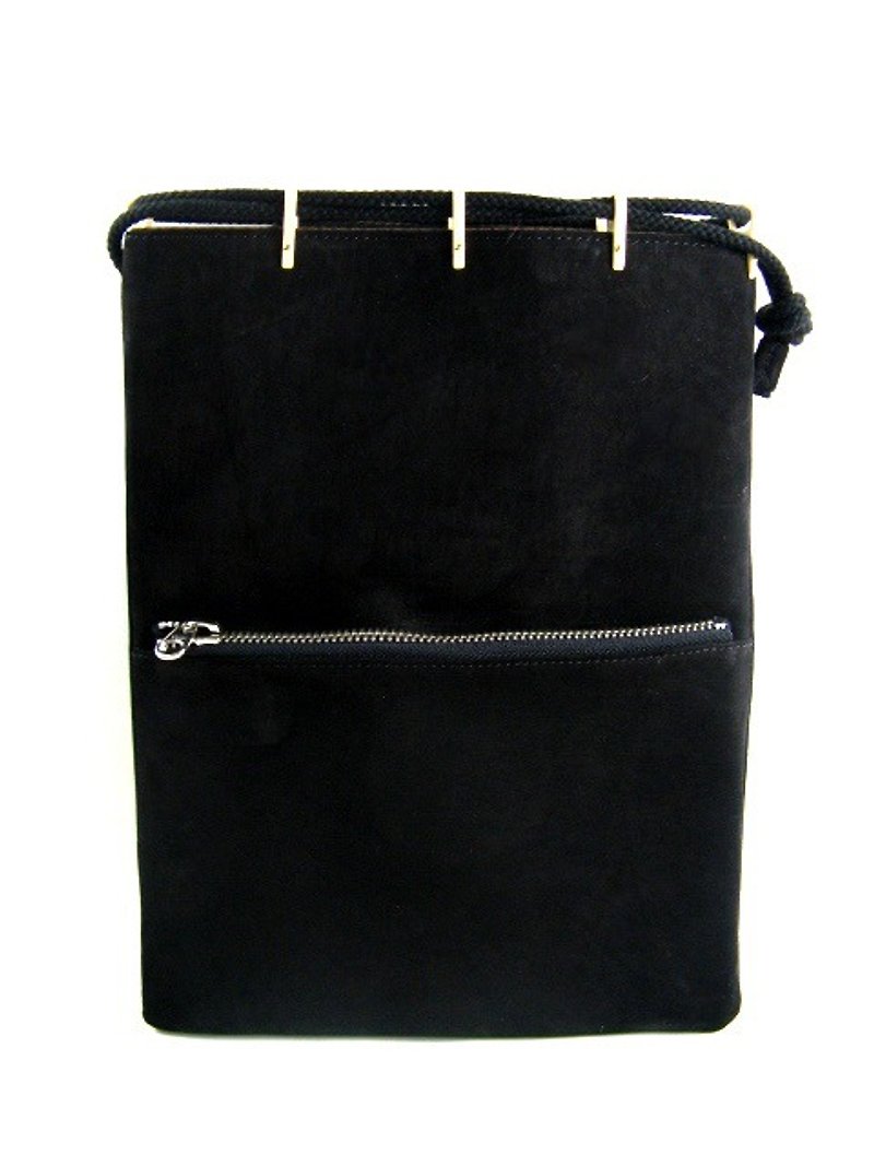 Cow Suede Drawstring Bag - Toiletry Bags & Pouches - Genuine Leather Black