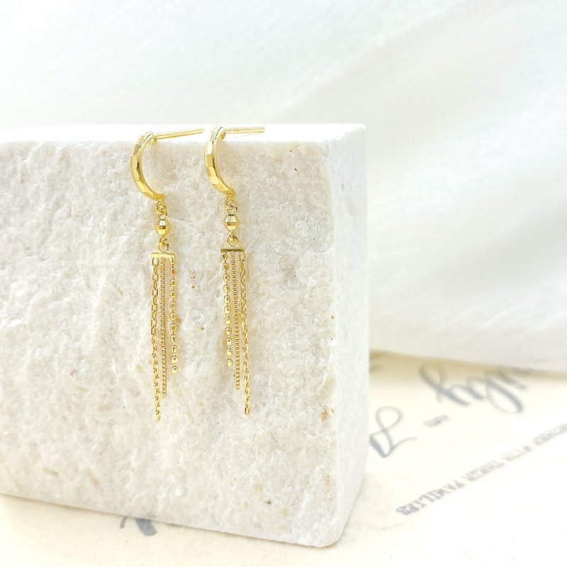 Kimura Light Jewelry/18K Gold/Three-Layer Thin Chain Dangle Earrings - Earrings & Clip-ons - Precious Metals Gold