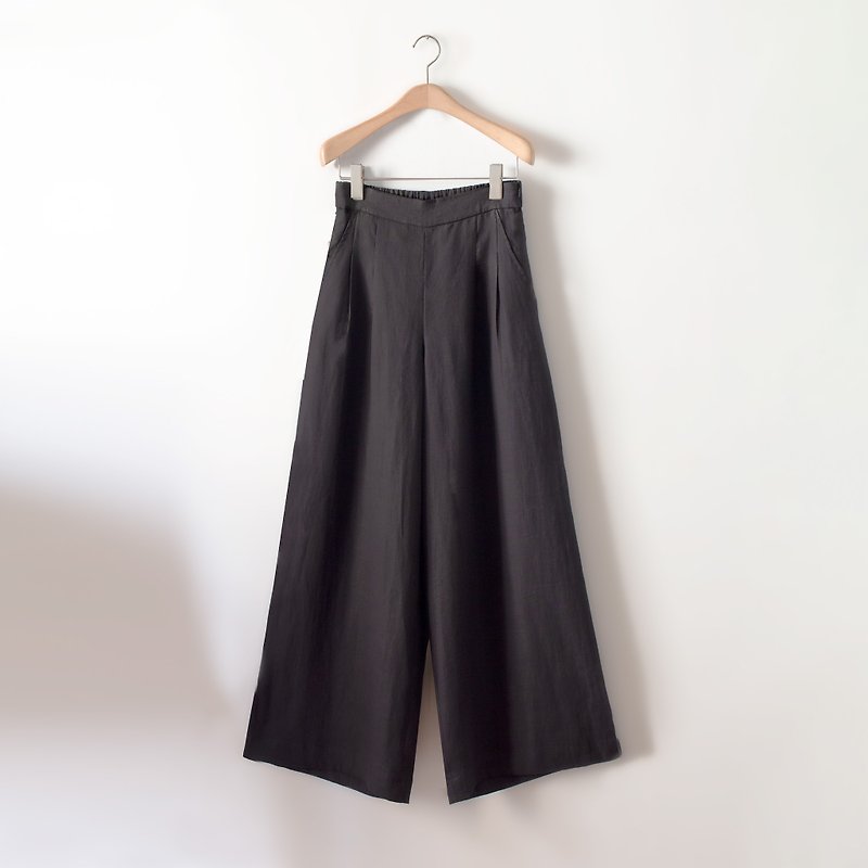 Linen wide pants a line version 100% European linen - กางเกงขายาว - ผ้าฝ้าย/ผ้าลินิน สีดำ