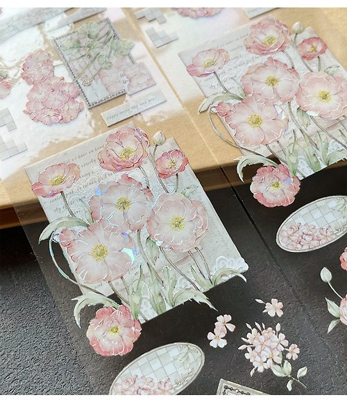 自元素 花庭信籤 - PET 和紙膠帶 復古花卉DIY手帳日誌 古典畫風