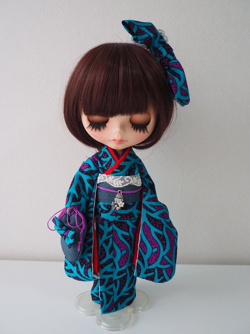 Modern style kimono　African fabric - 人形・フィギュア - コットン・麻 ブルー
