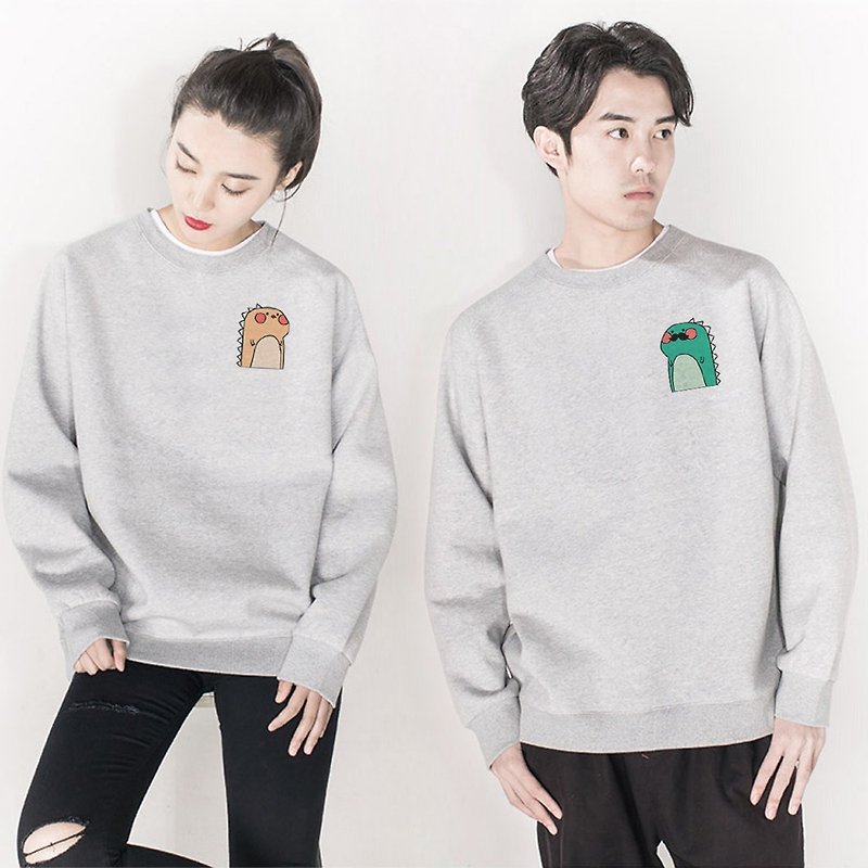 Male Dino Female Dino couple Gray sweatshirt - Men's T-Shirts & Tops - Other Materials Gray