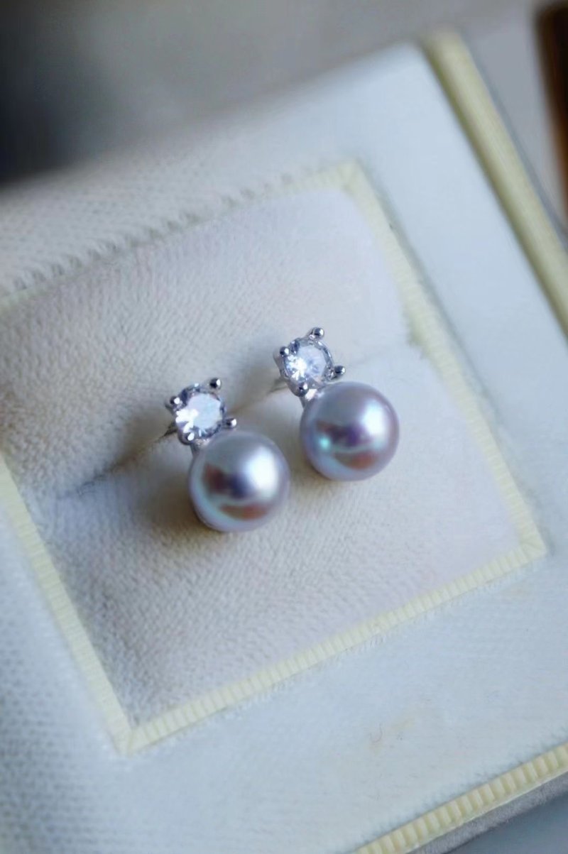 Princess style natural seawater pearl akoya pure Linen Silver earrings - Earrings & Clip-ons - Pearl Transparent