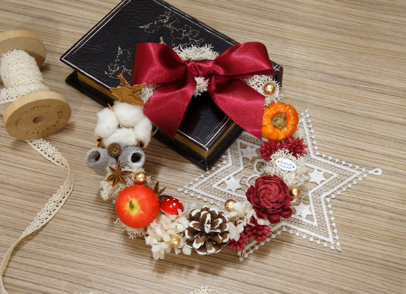 Handmade donut style Christmas dry wreath (large) (Christmas decoration Christmas arrangement) - ของวางตกแต่ง - พืช/ดอกไม้ หลากหลายสี