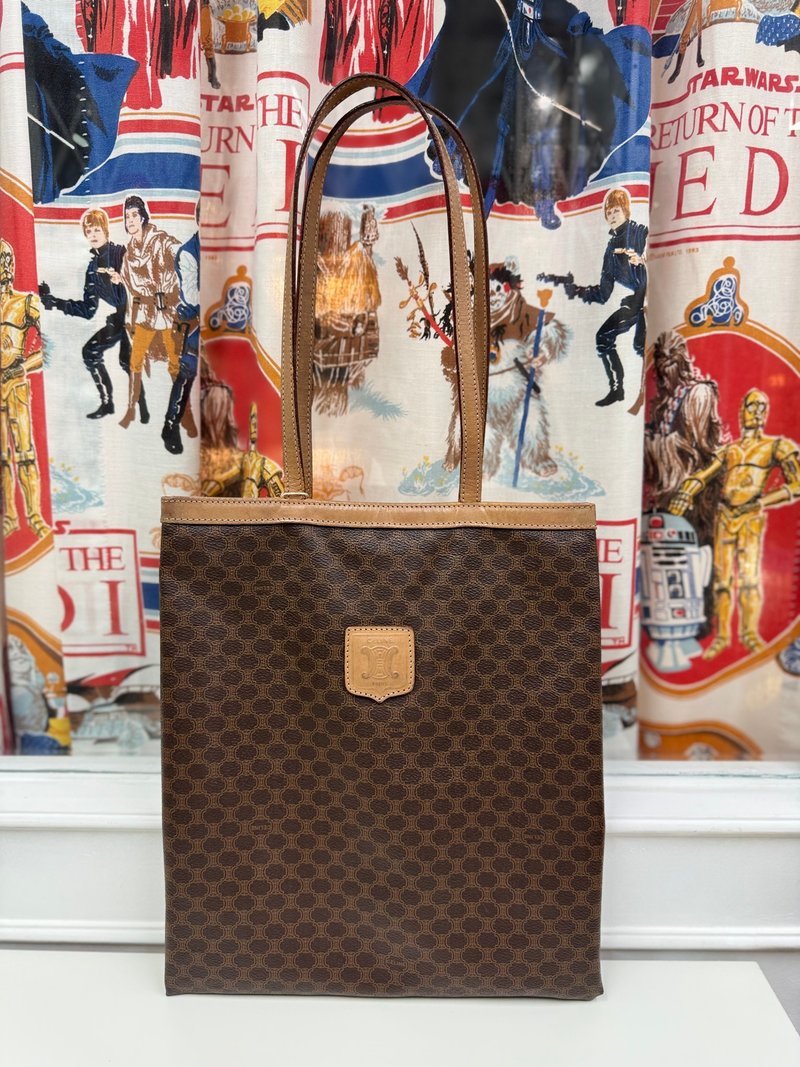 中古正品 Celine 凱旋門老花 托特包 Tote 筆電包 文件包 - 側背包/斜背包 - 防水材質 咖啡色