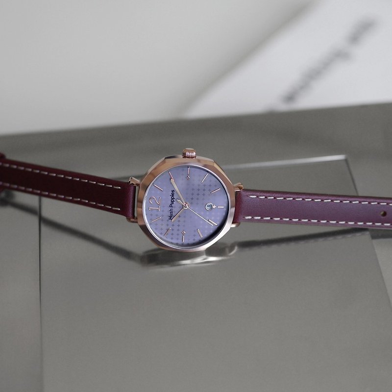 Hush Puppies | Three-hand Burgundy Leather Watch (HP3904) - Women's Watches - Stainless Steel Purple