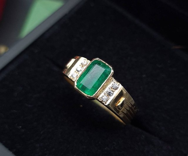 14K ゴールド エメラルド リング メンズ レディース ソリティア