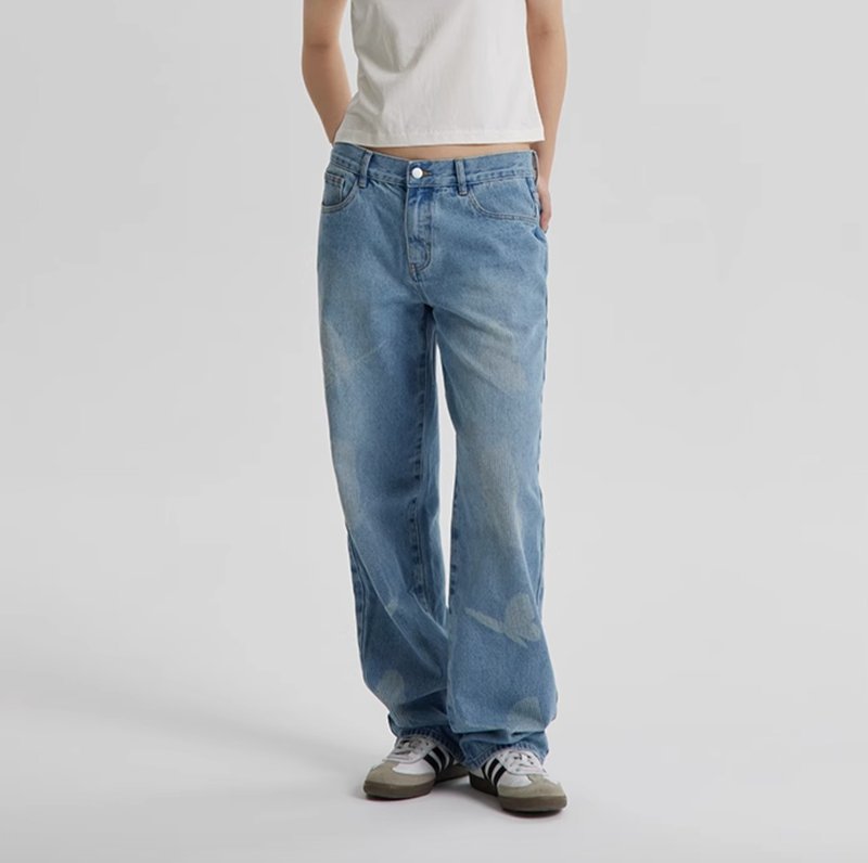 Butterfly Orbit Jeans 蝴蝶的飛行軌跡直筒牛仔褲 - 中性長褲/短褲 - 棉．麻 藍色