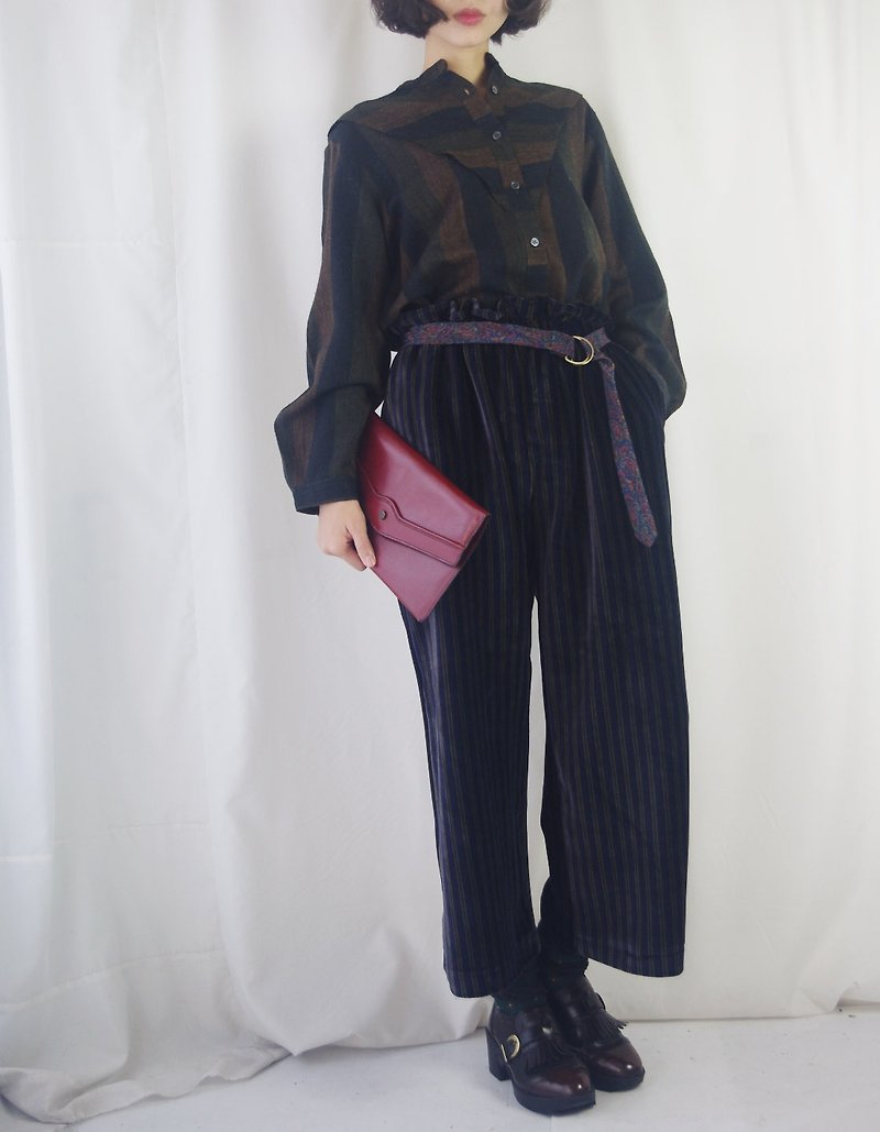 Design hand-made - buds waist straight velvet wide pants - Women's Pants - Cotton & Hemp Blue