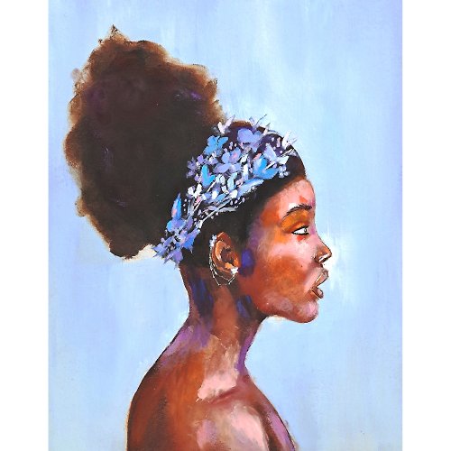 原創藝術 African American Painting African Queen Original Art Black Woman Oil Painting
