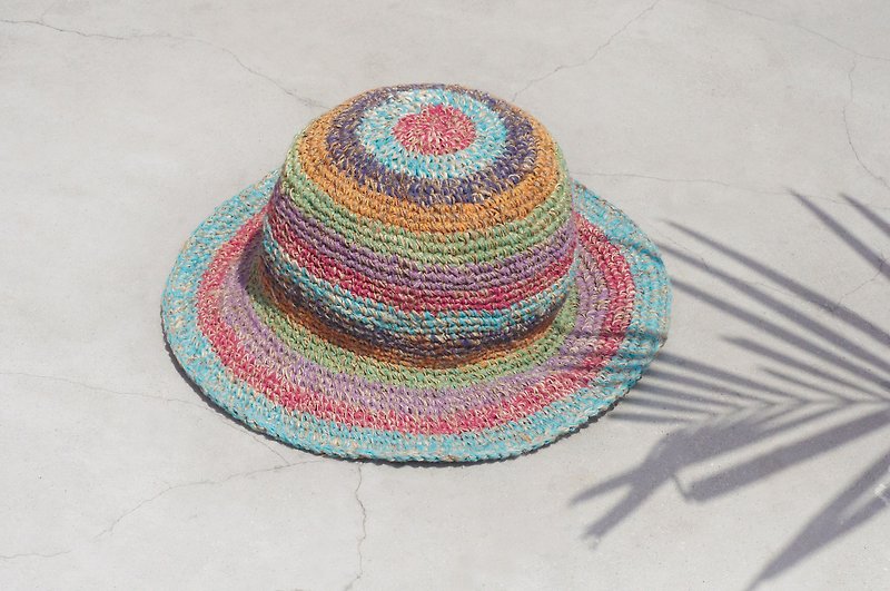 Limited edition handmade knitted cotton hood / weaving hat / fisherman hat / sun hat / straw hat - Choi Ha sky South America colorful striped handmade hat - หมวก - ผ้าฝ้าย/ผ้าลินิน หลากหลายสี
