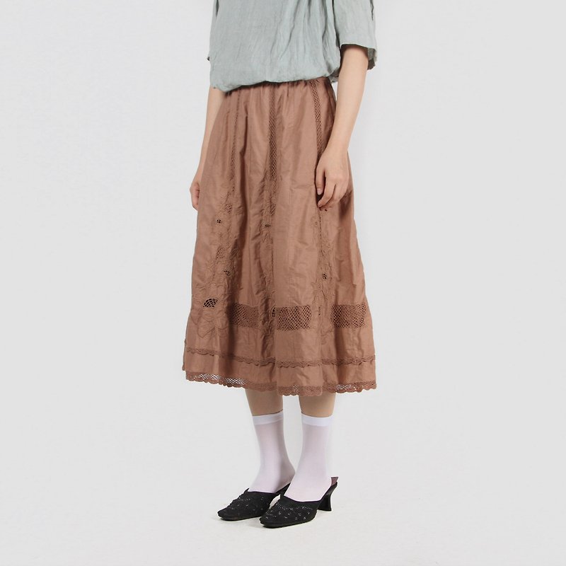 【なすヴィンテージ】豆ペースト椿刺繍綿ピュアカラーヴィンテージドレス - スカート - コットン・麻 