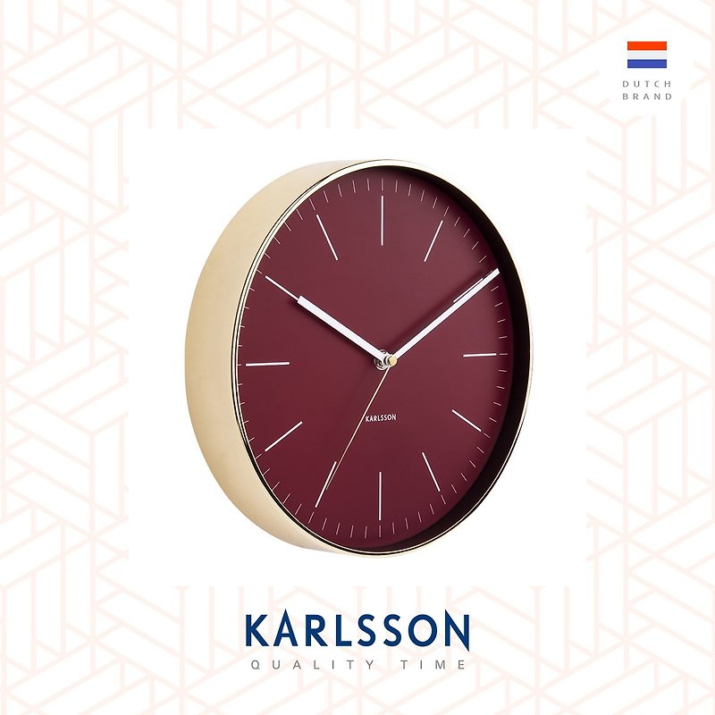 Karlsson wall clock Minimal burgundy red w.shiny gold case - Clocks - Other Metals Red