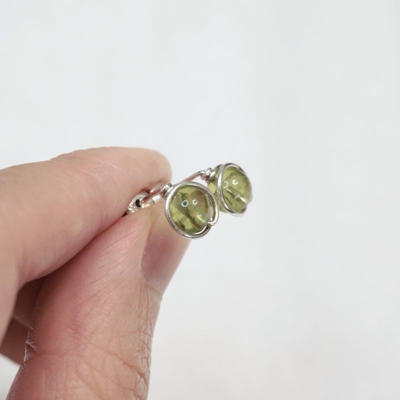 ll 925 Sterling Silver Wire Wrap Stud Earrings ll 6mm Stone Sterling Silver Stud Earrings / Pair with Silver Buckle - Earrings & Clip-ons - Semi-Precious Stones Green