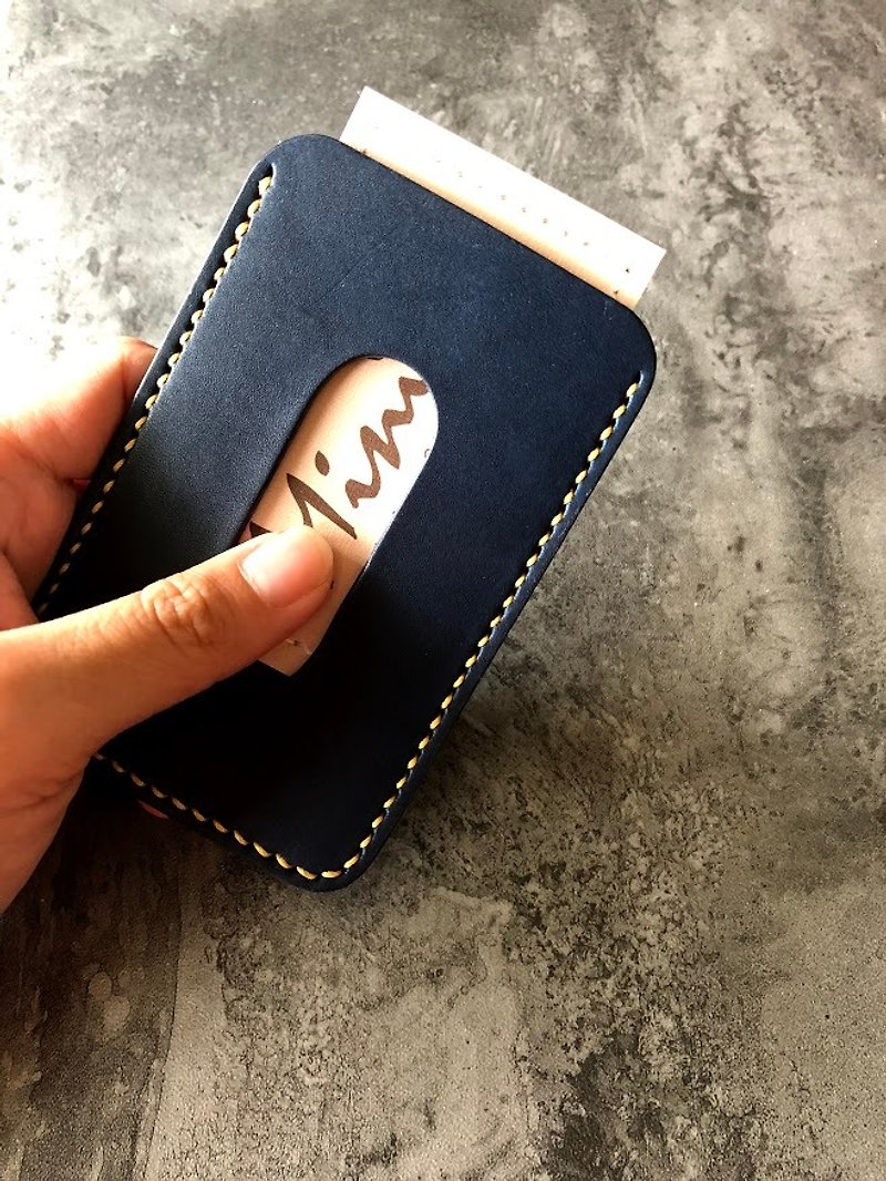 Exclusive-[Mini5] Hand Stitched Business Card Holder (Blue) - Card Holders & Cases - Genuine Leather 