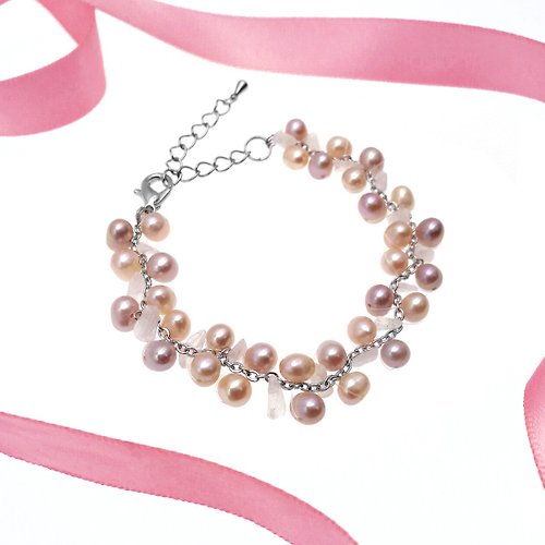Bridal Secret Jewelry 伴娘姊妹禮物-粉晶配淡水珍珠手鏈