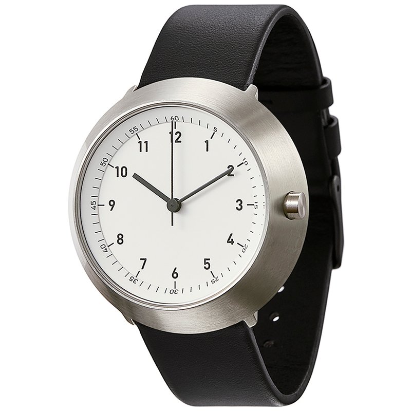 Fuji Normal Mount Fuji Watch 43 - Silver Frame/Black Hands/Black Genuine Leather Strap - นาฬิกาผู้ชาย - หนังแท้ สีดำ