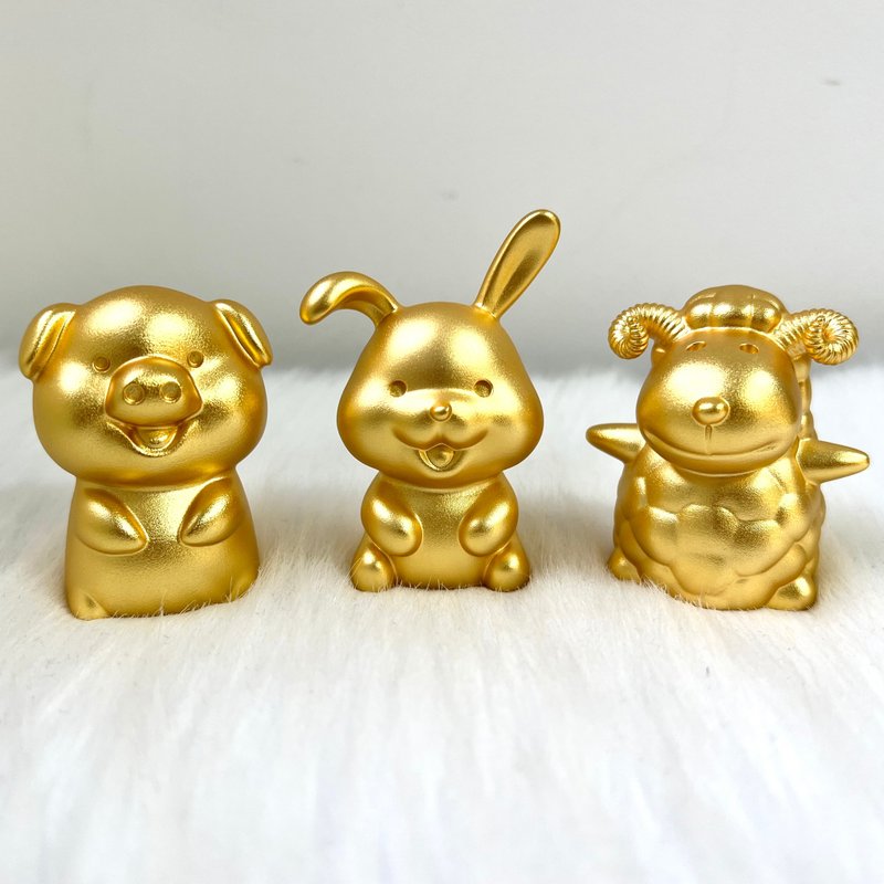 【三合貴人組合】十二生肖銅鍍金擺件 - 豬、兔、羊 | 奇門風水擺 - 擺飾/家飾品 - 銅/黃銅 金色
