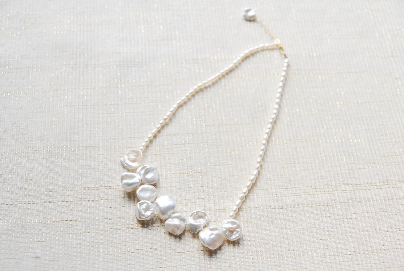花瓣異形珍珠項鍊 白色 14KGF - 項鍊 - 珍珠 白色