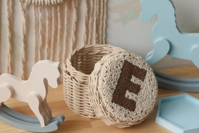 Monogram wicker box with punch needle letter on a lid - Storage - Paper Khaki
