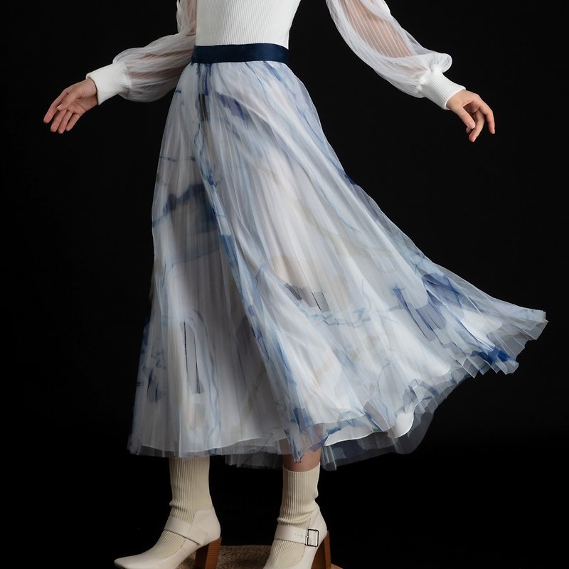FW20油絵プリントプリーツロングスカート-香港オリジナルブランドLapeewee - スカート - その他の素材 ホワイト