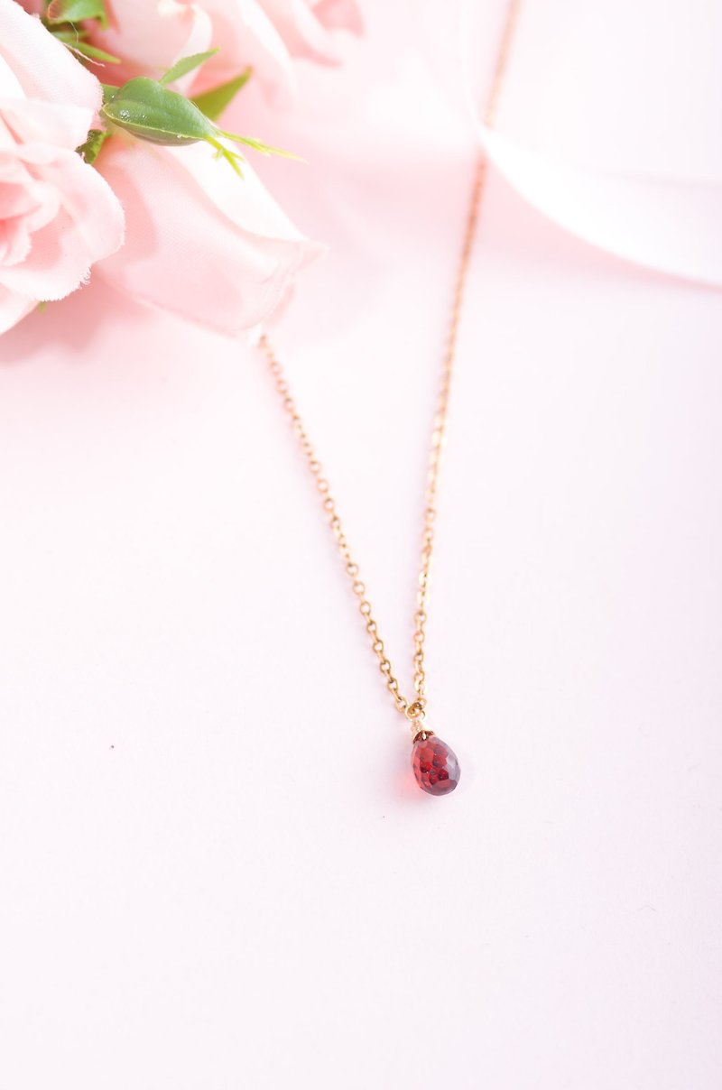 Red Garnet, 14K Gold Filled, Natural Gemstone Crystal Necklace - Necklaces - Crystal Pink