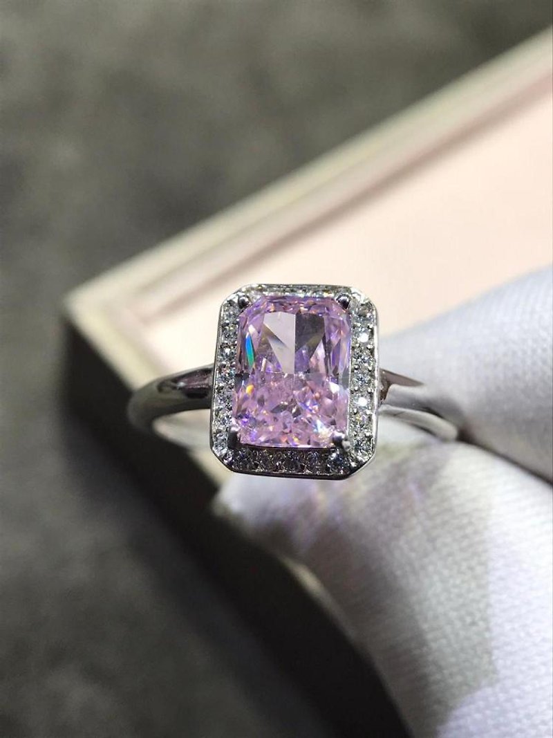 Pink Moissanite Ring, Pink Moissanite Engagement Ring, Cushion Cut Moissanite - แหวนทั่วไป - โลหะ สีเงิน