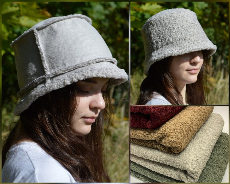 Reversible bucket hat for women. Cute winter hat made of faux suede. Fashion hat - Hats & Caps - Other Materials Multicolor