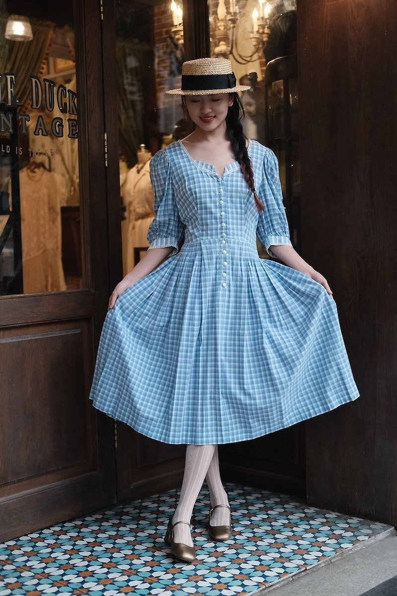 vintage dress巴伐利亞傳統dirndl 格紋連衣裙古著 - 洋裝/連身裙 - 棉．麻 