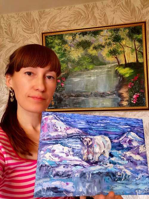 Original oil painting artist Svinar Oksana Bear North Impasto Animal Oil Painting Art Original Artist Svinar Oksana