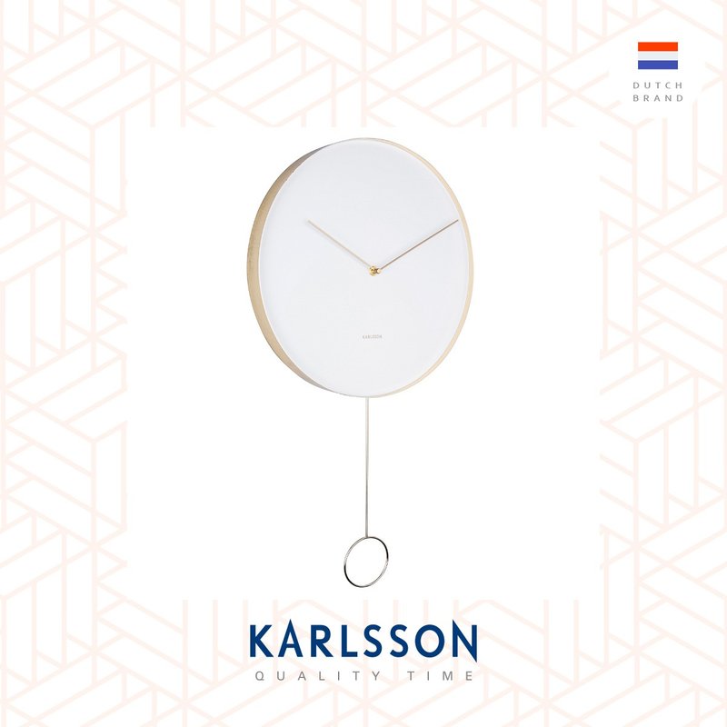 荷蘭Karlsson wall clock L61cm Pendulum white白色金框搖擺掛鐘 - 時鐘/鬧鐘 - 其他金屬 白色