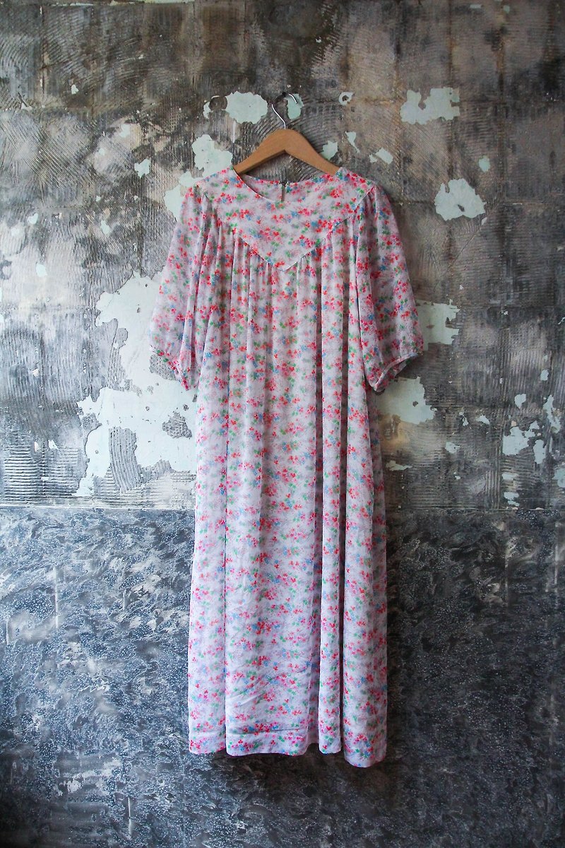 袅袅 department store-Vintage pink small floral five-point sleeve dress retro - One Piece Dresses - Polyester 