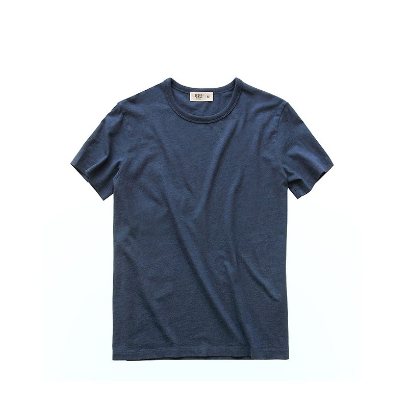 Explications男性の長い繊維綿の糸と綿糸ラウンドネック半袖Tシャツブルー - Tシャツ メンズ - コットン・麻 ブルー