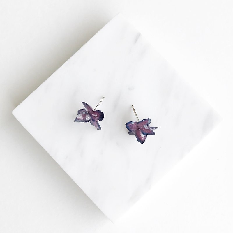 三次元リアルパープル青紫色の水晶イヤリングS925純銀（交換可能な耳のクリップ） - ピアス・イヤリング - 寄せ植え・花 パープル