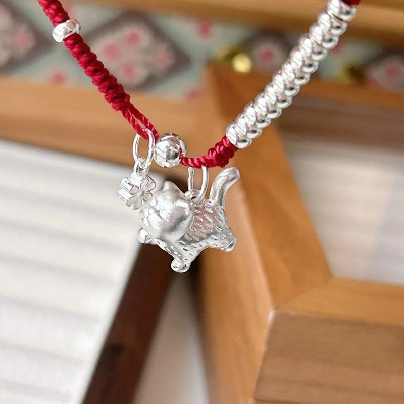 999足銀小貓咪手鏈女款輕奢小眾貓咪手串送閨蜜上岸禮物 - 手鍊/手環 - 銀 