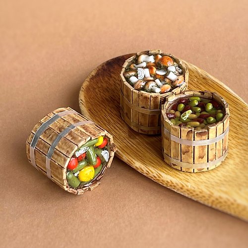DOLLFOODS Doll miniature barrels with pickles set of 3 pieces for playing dolls, dollhouse