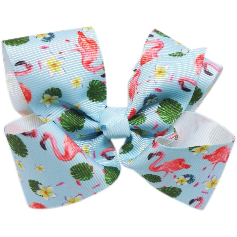 Cutie Bella Flamingo Printed Bow Hairpin Full Covered Fabric Handmade Hair Accessories Flamingo-Aqua - เครื่องประดับผม - เส้นใยสังเคราะห์ สีน้ำเงิน