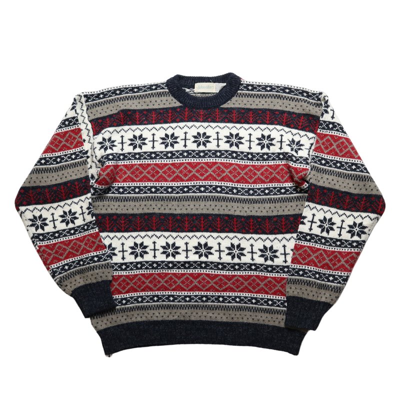 Snowflake Totem Knitted Sweater Vintage Sweater - สเวตเตอร์ผู้ชาย - วัสดุอื่นๆ สีน้ำเงิน