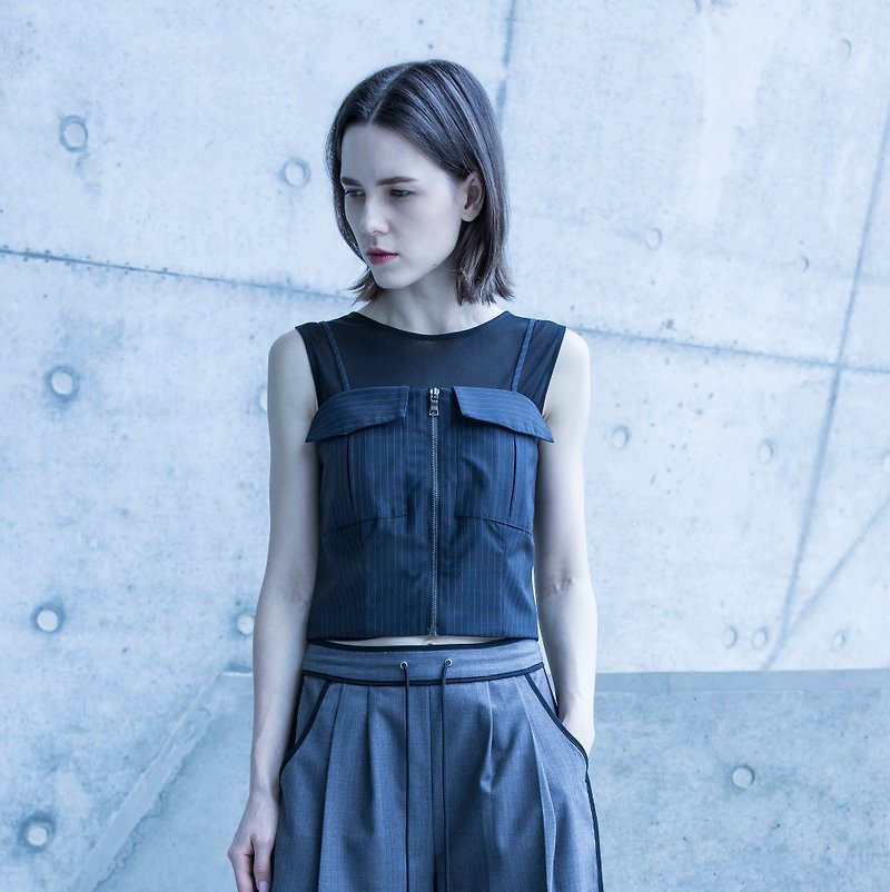 Designer brand FromClothingOf - vest with suspenders - Women's Tops - Wool Blue