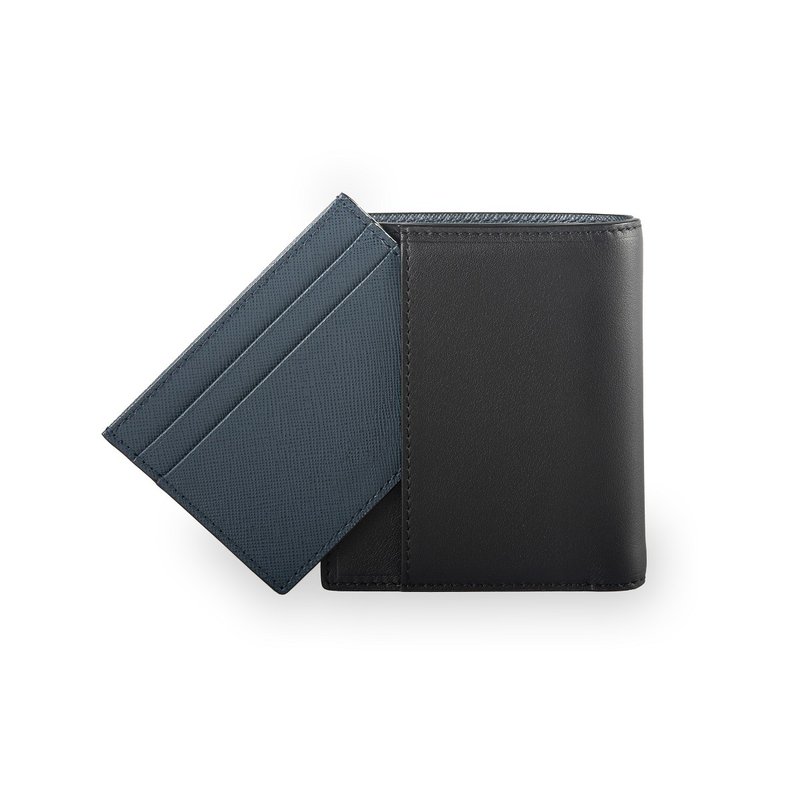 Warren Vertical Wallet w/ Detachable Leather Card Holder (RFID) - Black - กระเป๋าสตางค์ - หนังแท้ สีดำ