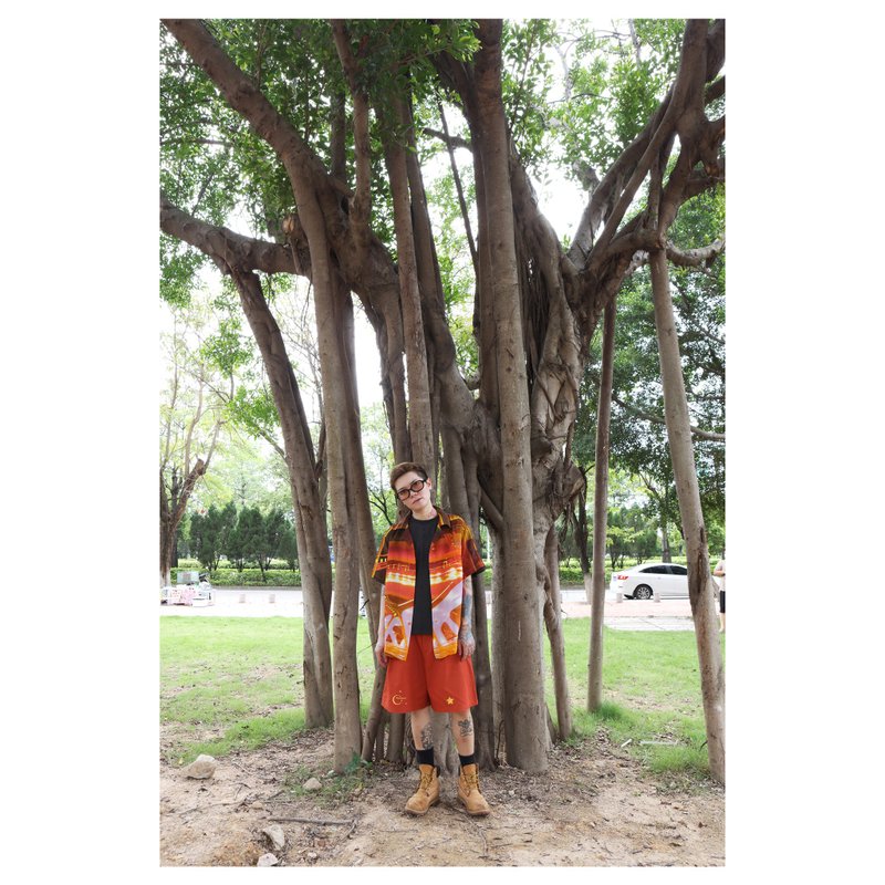 大地暖色夏威夷襯衫__日落橋 - 男襯衫/休閒襯衫 - 其他人造纖維 橘色