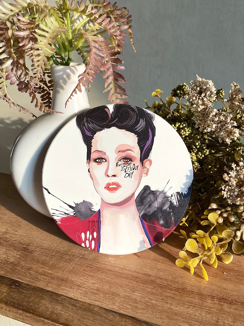 Everyday is chill out day round illustration ceramic coaster 06 - Coasters - Pottery Multicolor