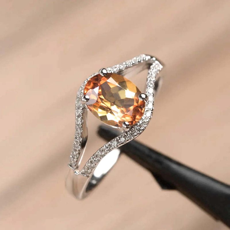 Natural imperial topaz ring silver sterling ring brithday size 7.0 free resize - 戒指 - 純銀 金色